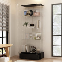 27.6" Modern Black Transparent Display Bookcase With Glass Swing Doors And Lock