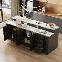 94.5" Modern Black Kitchen Island with Solid + Manufactured Wood Top
