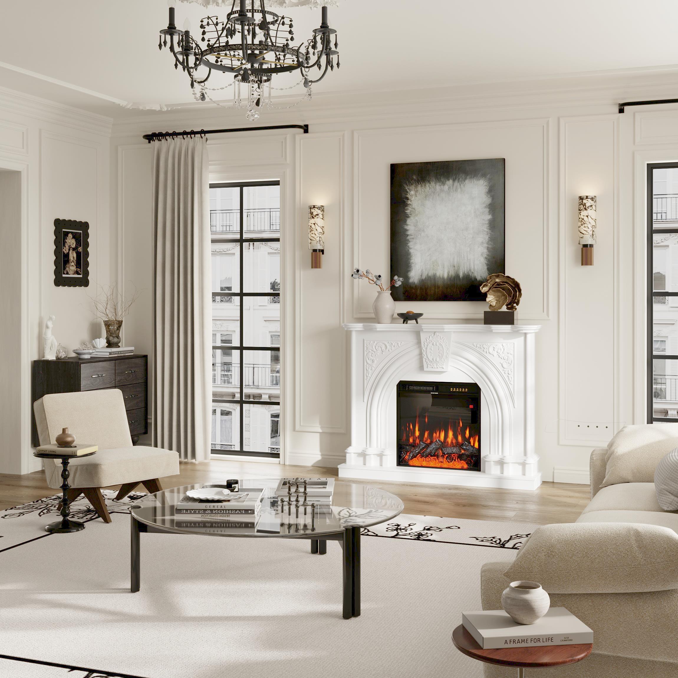 55.2 inch Built-in Electric Fireplace with Carved Mantel