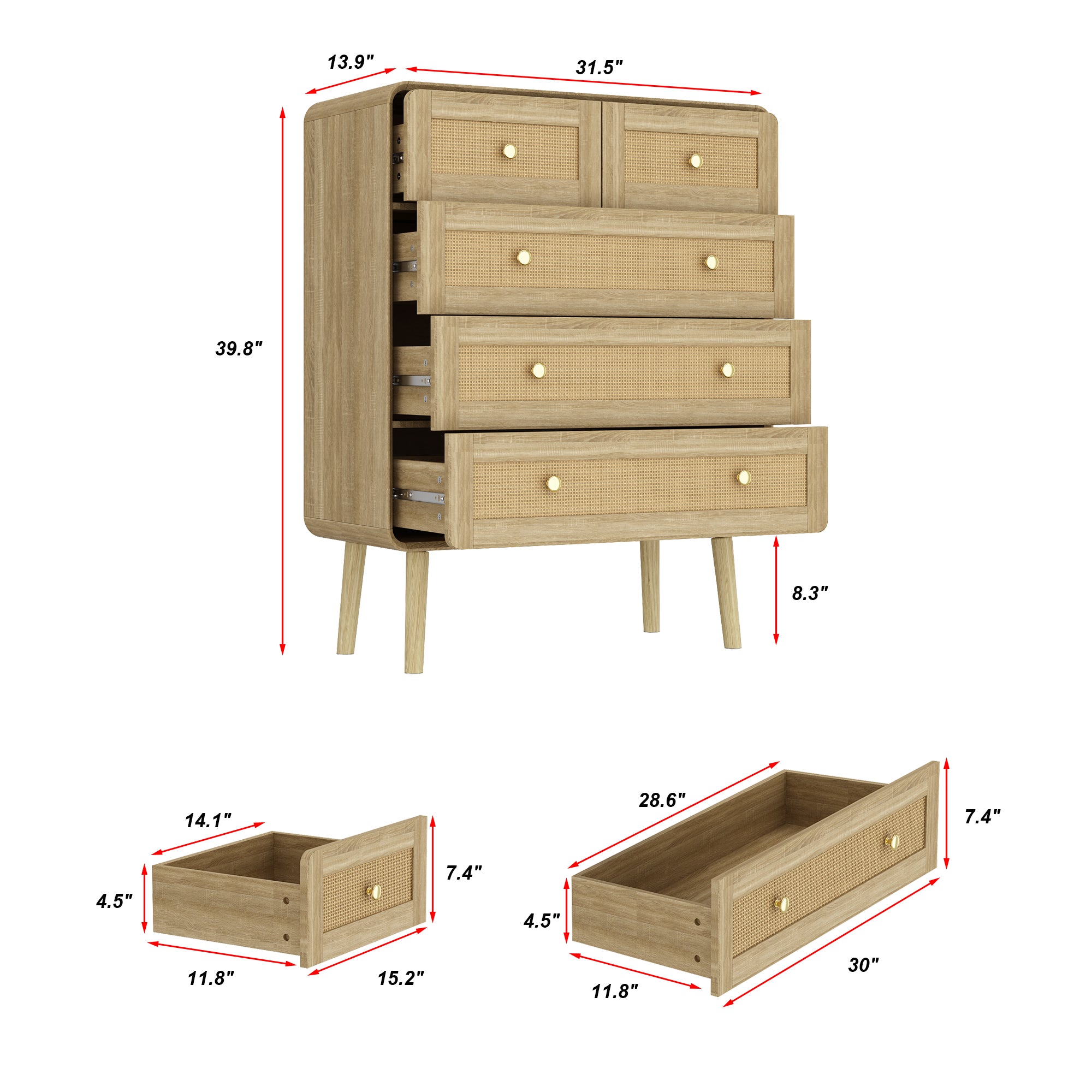 Vertical 5 Rattan Chest Of Drawer