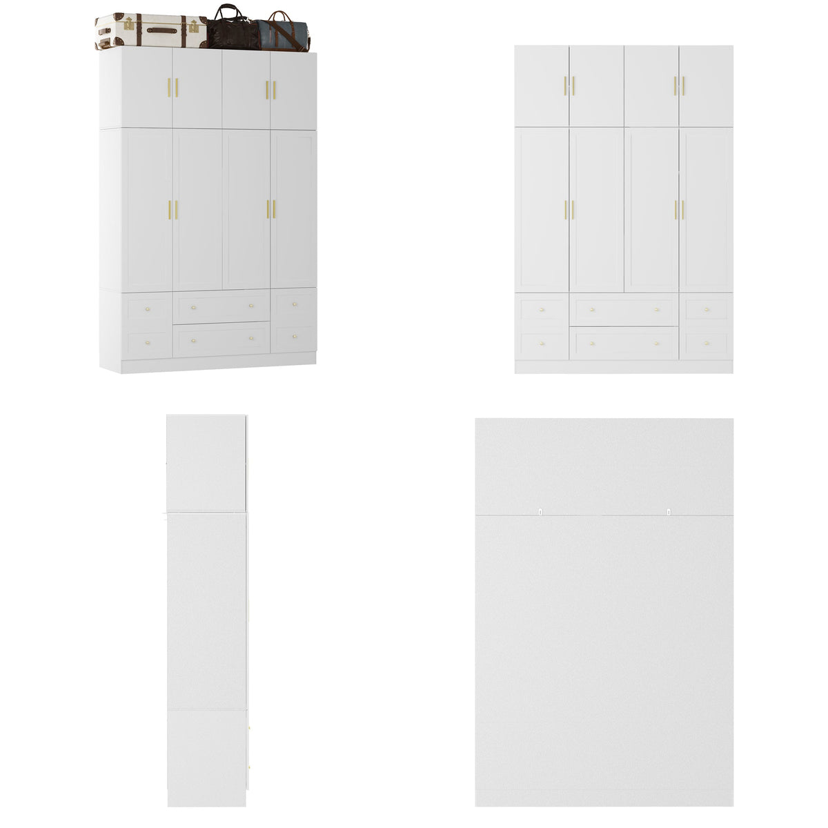 63" Modern White Wardrobe With 8 Doors 6 Drawers