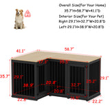 58.7 inch Rustic Black Corner Dog Crate with Steel Divider
