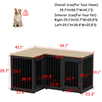58.7" Rustic Black Corner Dog Crate with Steel Divider