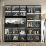 78.7 inch Large Bookcase with Glass Doors and 3-Color Changing LED Lights