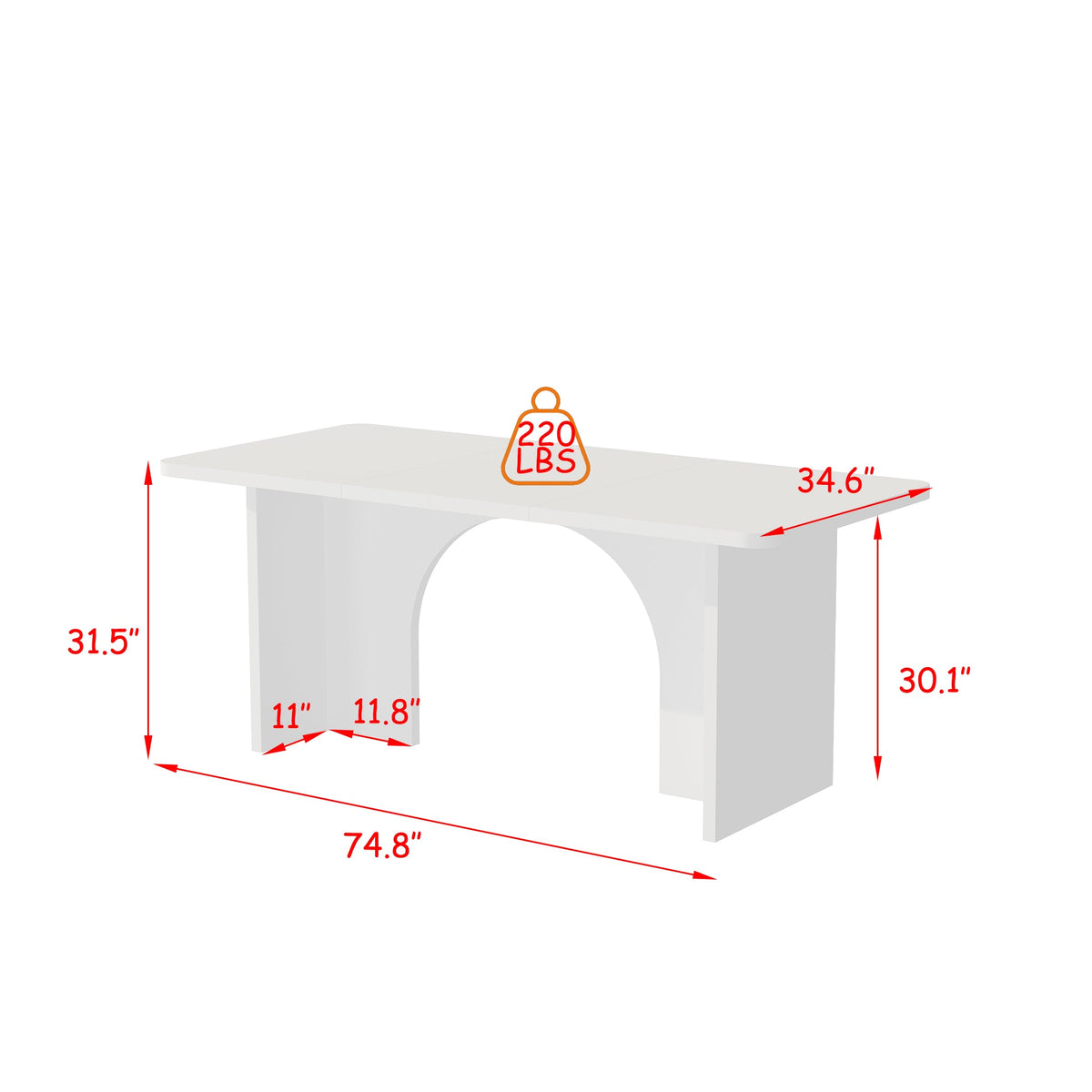 74.8" Modern Minimalist White Dining Table With Arched, Openwork Legs