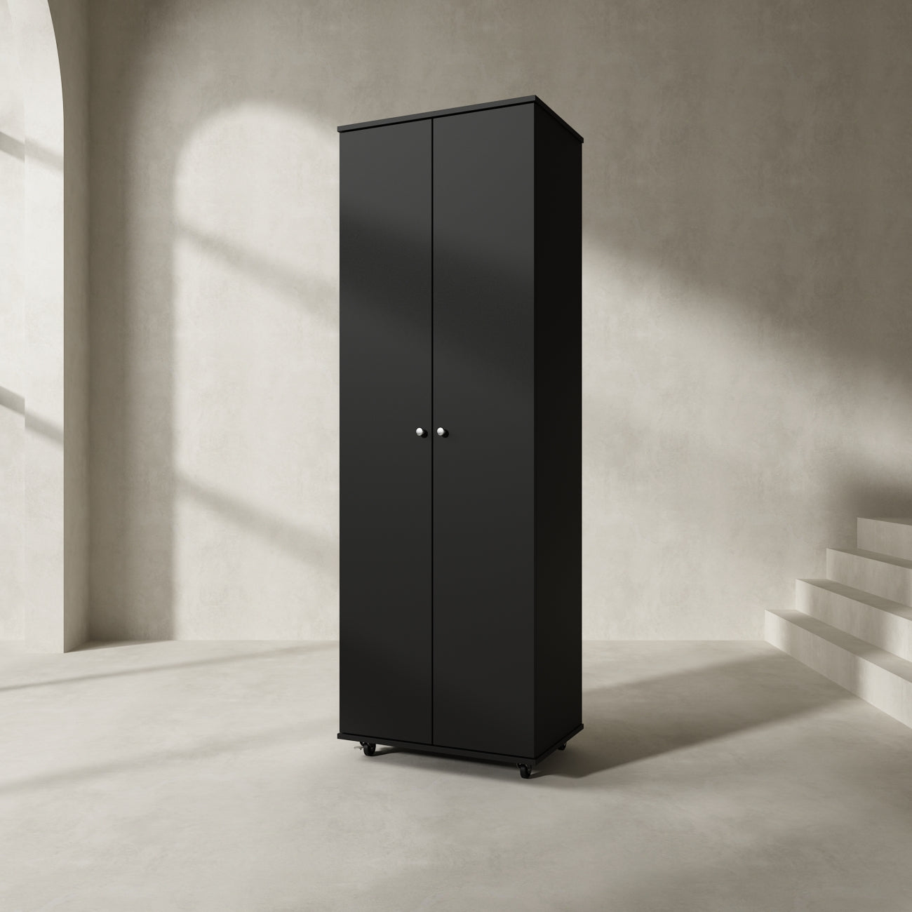 Large Shoe Cabinet with 2 Doors and Wheels 8-Tier Storage Shelves Wood Shoe Organizer Storage Cabinet