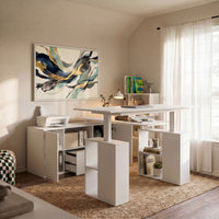63" Modern White U-Shaped Standing Desk with 3 Memory Presets, Drawer and Open Storage