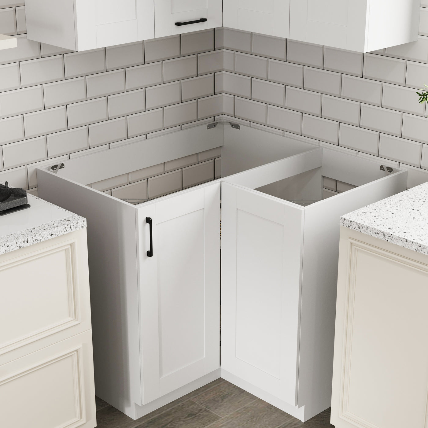 40" Modern White Kitchen Pantry Cabinet with Upper & Lower Cabinets