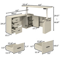 63" Wood-Grain L-Shaped Standing Desk with 3 Drawers