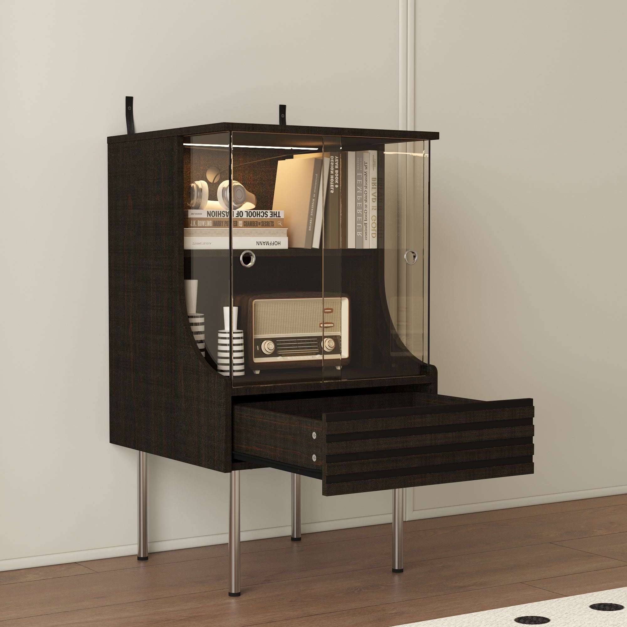 Brown Tempered Glass Nightstand 