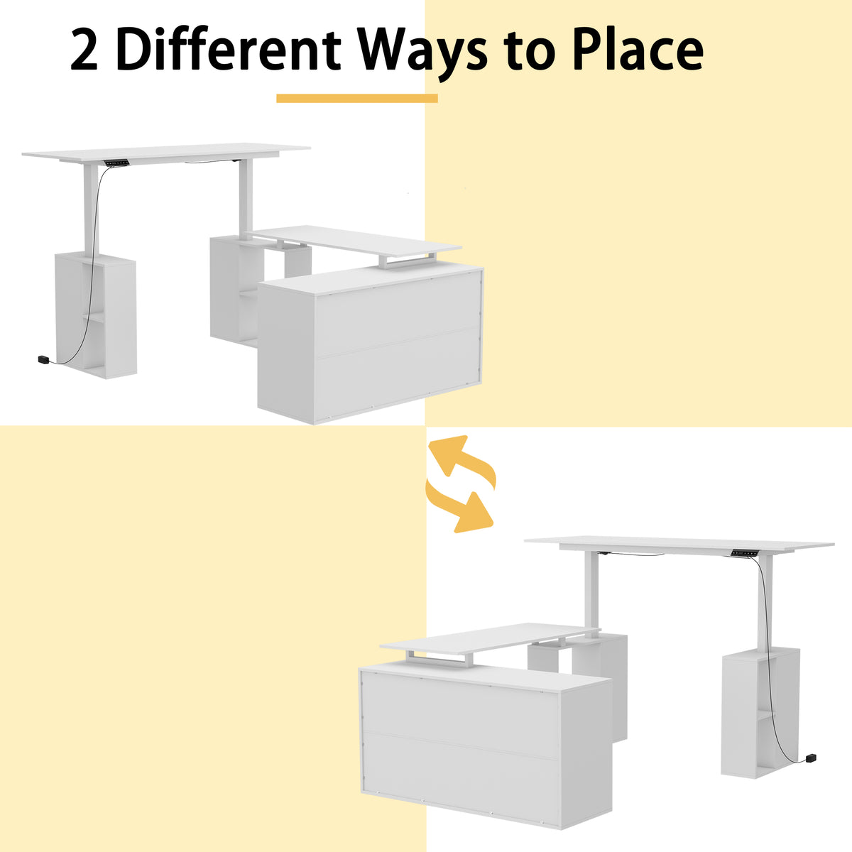 63" Modern White U-Shaped Standing Desk with 3 Memory Presets, Drawer and Open Storage