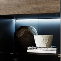 18.5" Modern Brown Tall Bookcase with 3-Color LED Lights and Glass Shelves