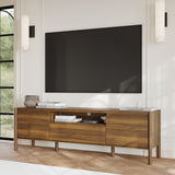 70.9 in. Modern Walnut TV Stand with Sliding Doors and Open Shelf