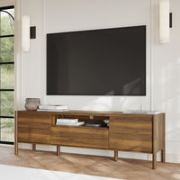 70.9 in. Modern Walnut TV Stand with Sliding Doors and Open Shelf