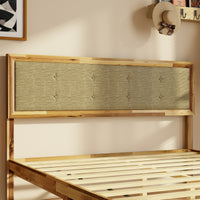 Queen Size Solid Acacia Wood Platform Bed Frame with Upholstered Headboard