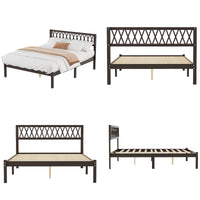 63.2" Modern Brown Platform Bed with Ribbed Detailing