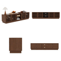 78.7" Mid-Century Walnut TV Stand With Slatted Doors, Open Shelves, And Cable Management