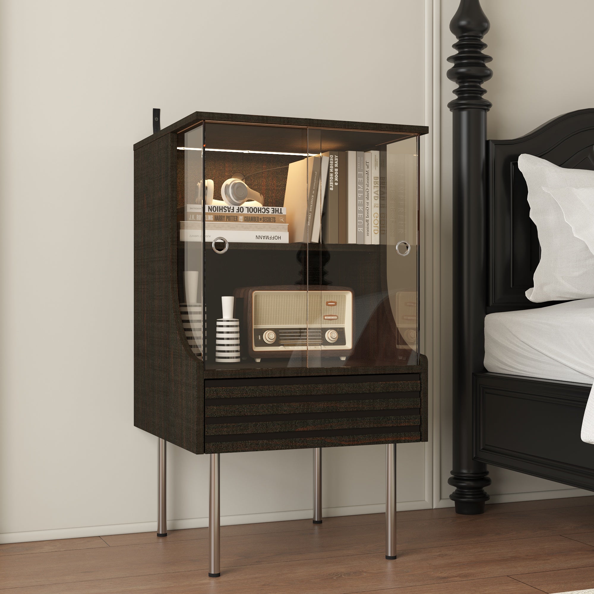 Brown Tempered Glass Nightstand 