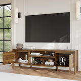 70.9 in. Modern Walnut TV Stand with Sliding Doors and Open Shelf