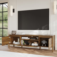 70.9 in. Modern Walnut TV Stand with Sliding Doors and Open Shelf