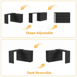 51.2" Modern Minimalist White/Black L-Shaped Rotatable Dresser Writing Table with 6 Drawers