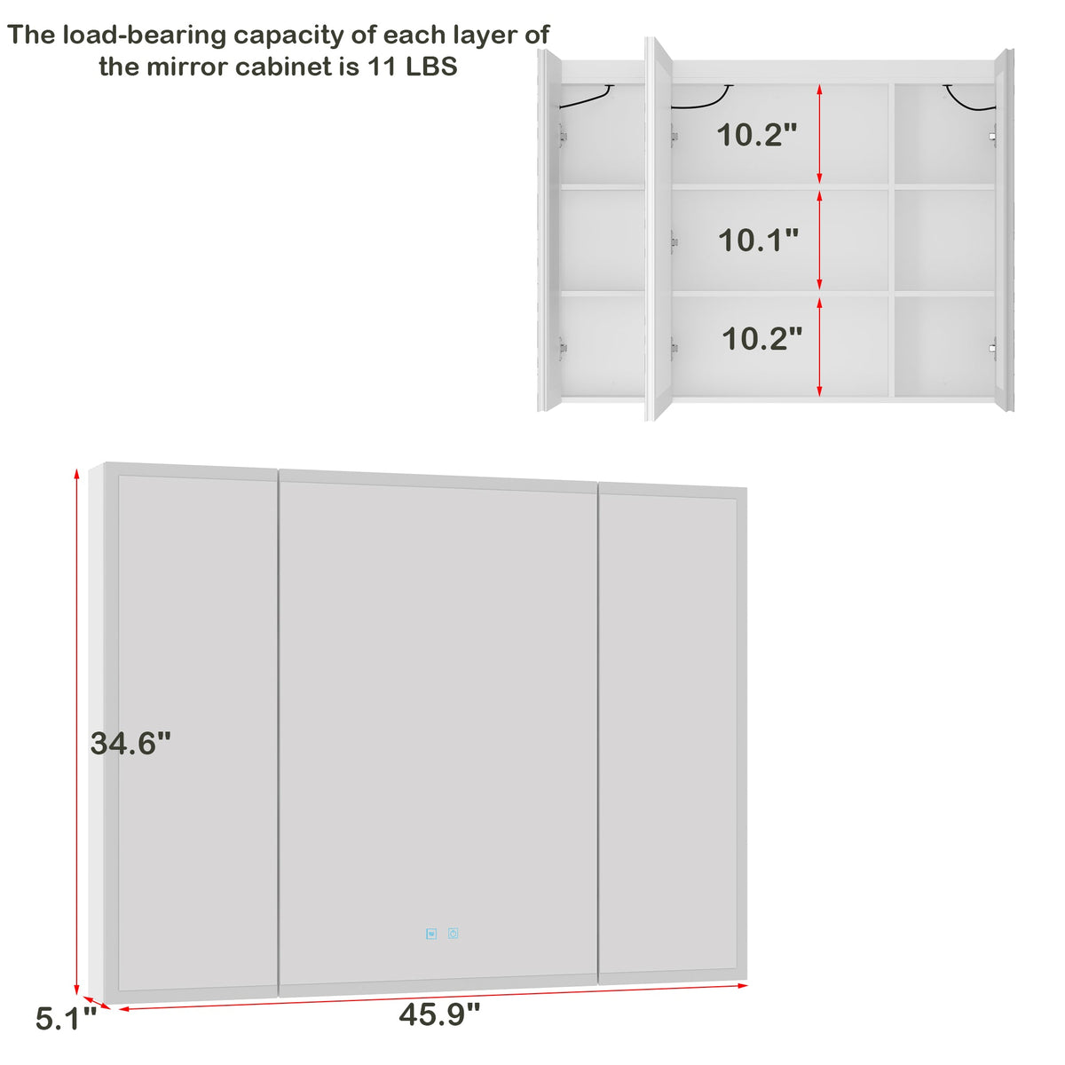 46.1 inch Minimalist Mirror Medicine Cabinet with Lights and Defogger