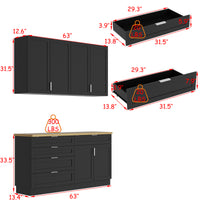 63" Modern Matte Black Kitchen Cabinet Set with 5 Drawers and 6 Doors