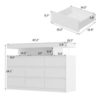 47.2" Minimalist White Dresser With LED Lights & 9 Drawers