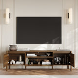 70.9 in. Modern Walnut TV Stand with Sliding Doors and Open Shelf