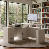 63" Wood-Grain L-Shaped Standing Desk with 3 Drawers