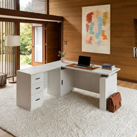 63" Wood-Grain L-Shaped Standing Desk with 3 Drawers
