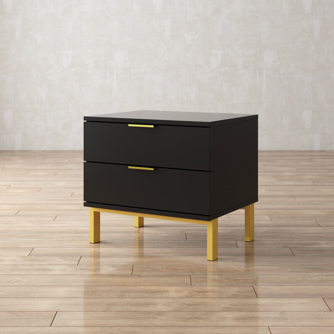 Nightstand with 2 Drawers End Table with Gold Metal Legs for Bedroom