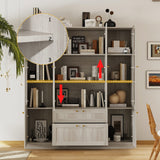 78.7" Modern Display Cabinet with Adjustable Shelves, Frosted Glass Doors and Drawers