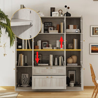 78.7" Modern Display Cabinet with Adjustable Shelves, Frosted Glass Doors and Drawers