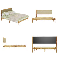 Queen Size Solid Acacia Wood Platform Bed Frame with Upholstered Headboard