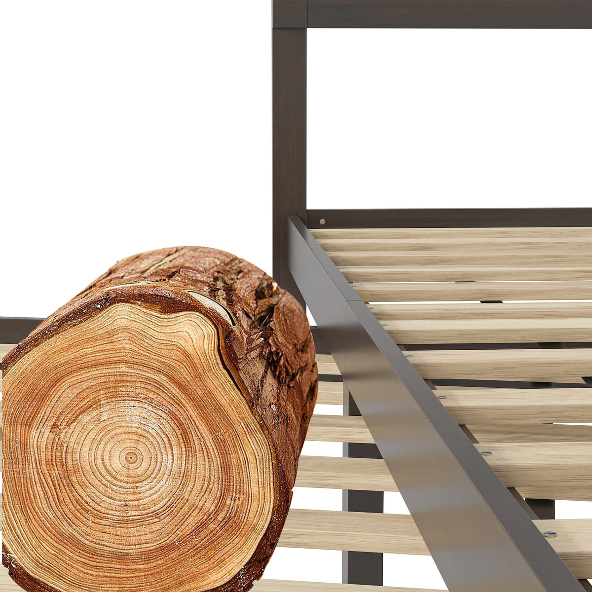 63.2" Modern Brown Platform Bed with Ribbed Detailing