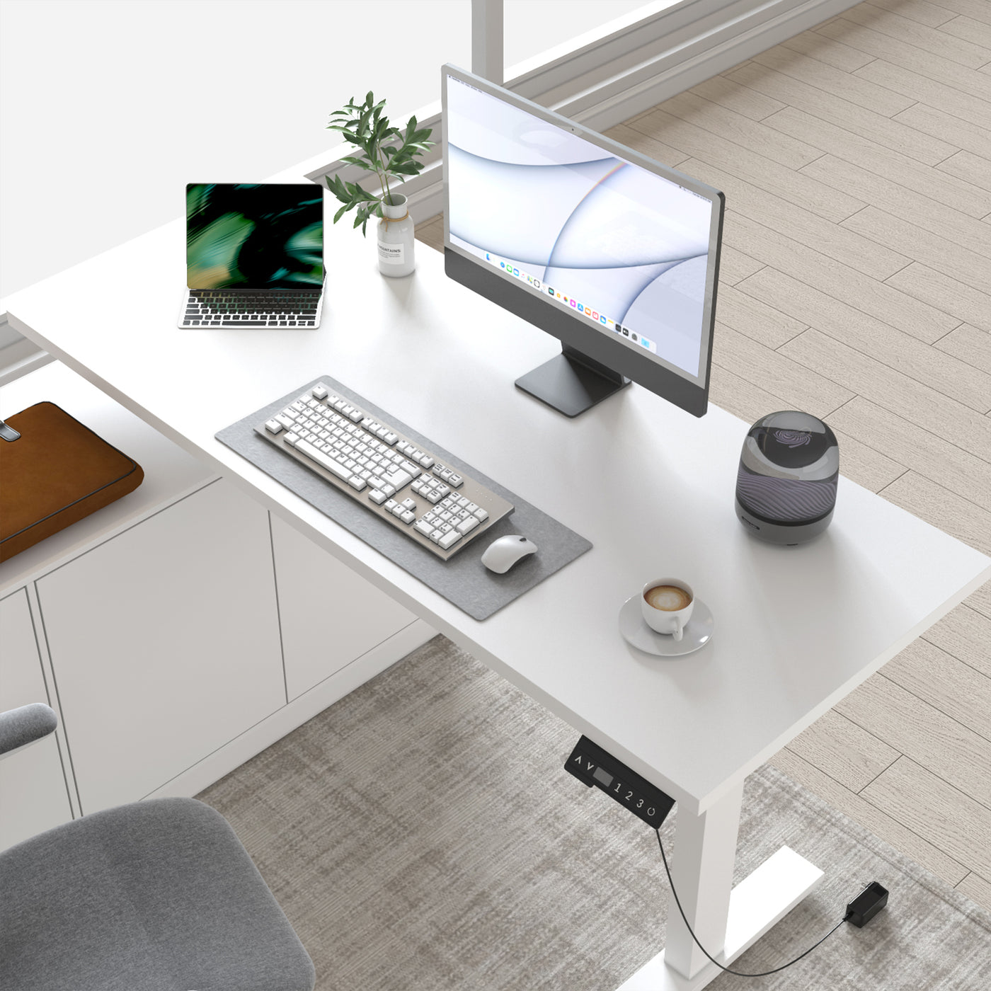 54.3" Minimalist Modern White Standing Desk with Memory Presets