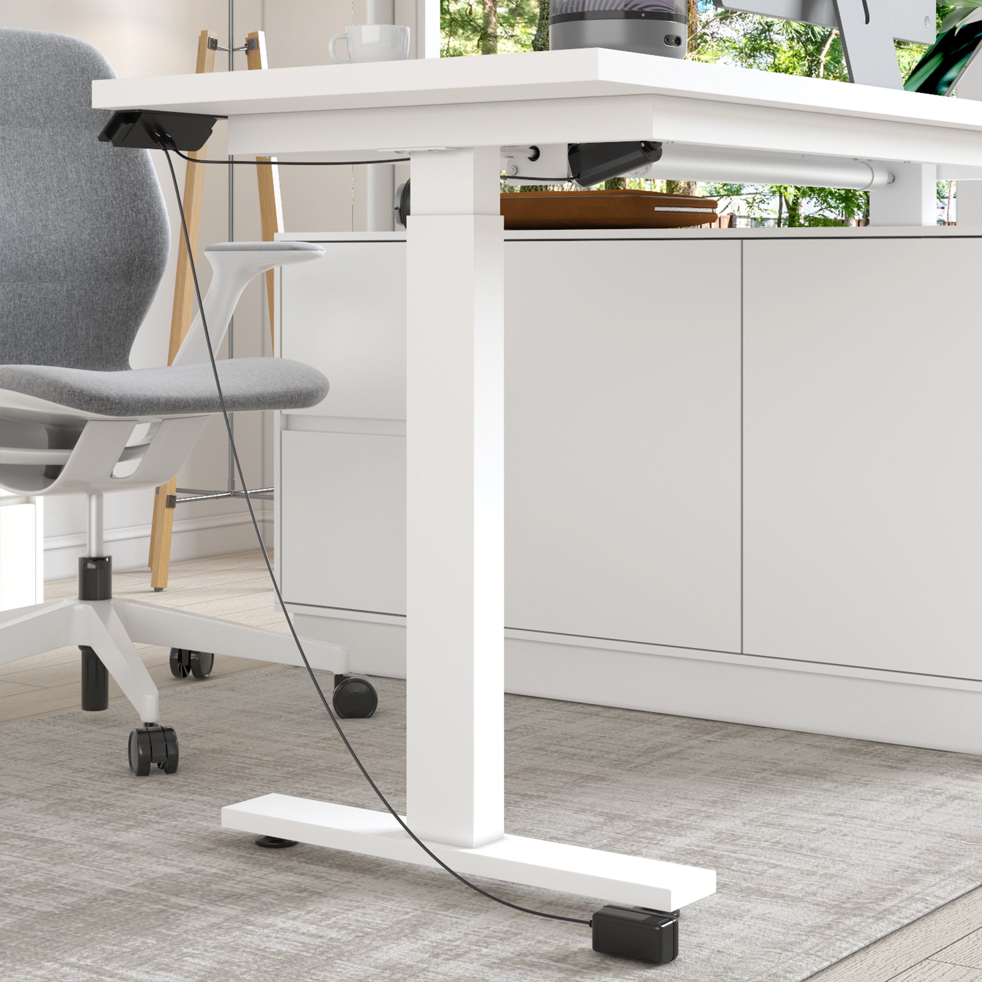 54.3 inches Minimalist Modern White Standing Desk With Electric Lift System and Memory Presets