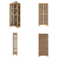 74.2" Traditional Natural China Cabinet With Lights And Floral-etched Glass Doors