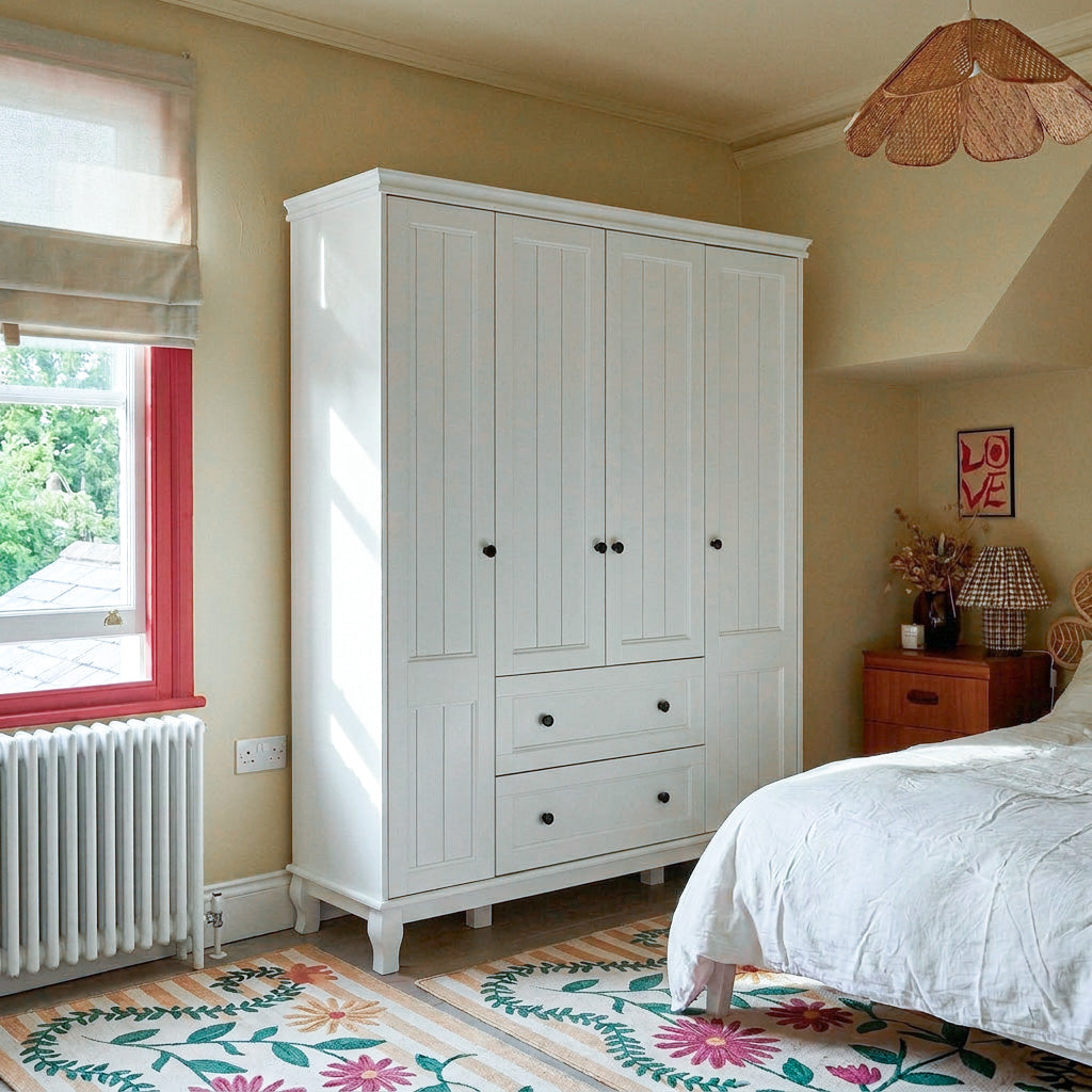 63" Modern Minimalist White Wardrobe Armoire with Storage Shelves and Drawers for Bedroom