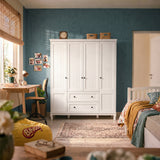 63 inches Modern Minimalist White Wardrobe Armoire with Storage Shelves and Drawers for Bedroom