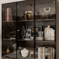 Geyma 47" Modern Brown Display Cabinets with Glass Door and Adjustable Lighting