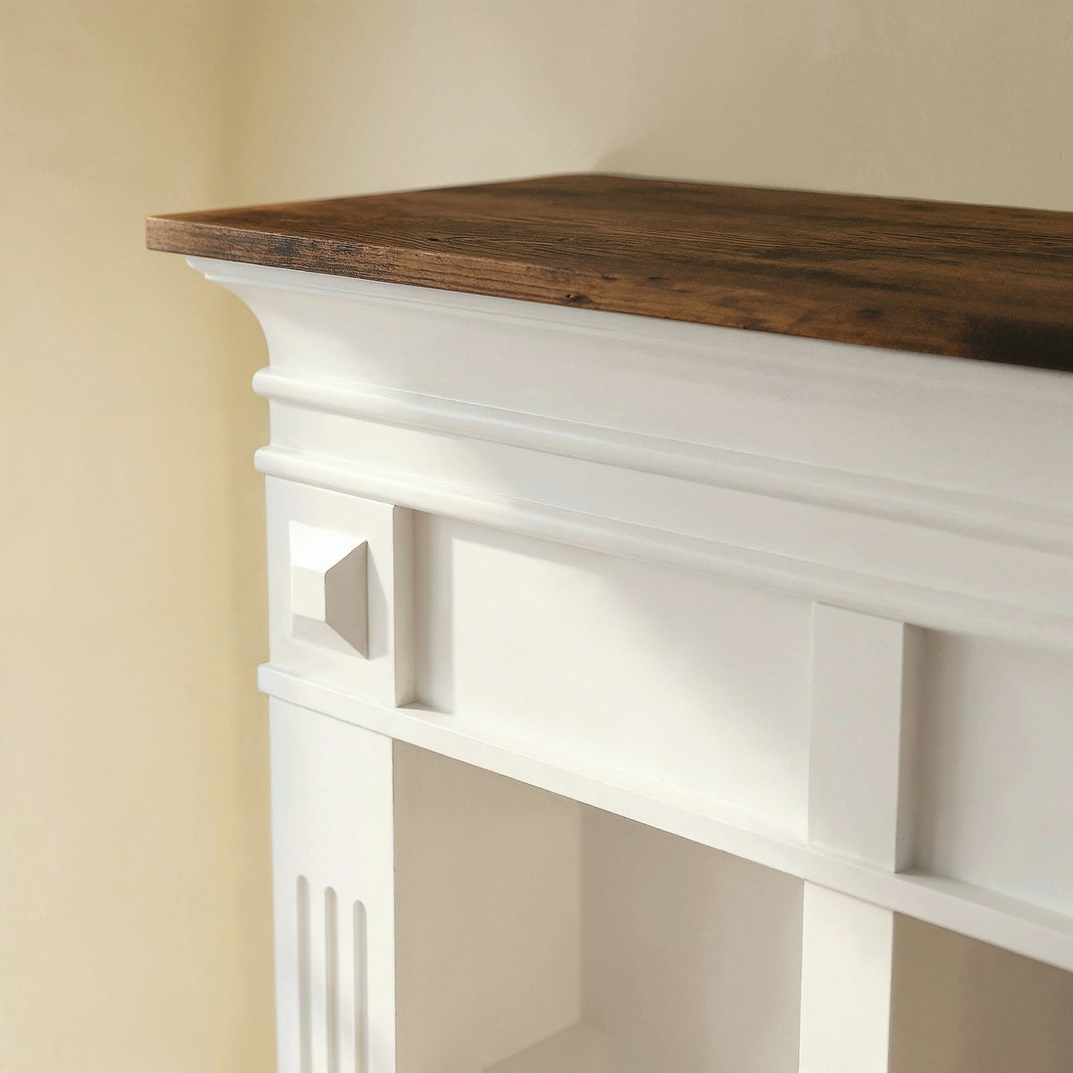 47.2" White Wall Mount Display Cabinet with Rustic Wood Top and 12 Open Compartments