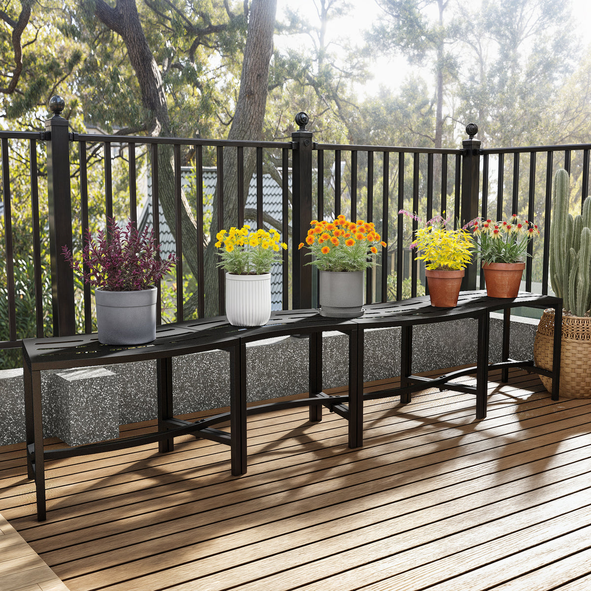 23.9" Industrial Black Outdoor Bench (Set of 4)