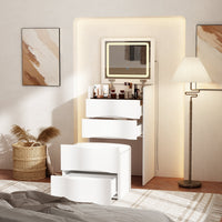 18.7" Modern White Makeup Vanity Desk with Lights and Flip Mirror