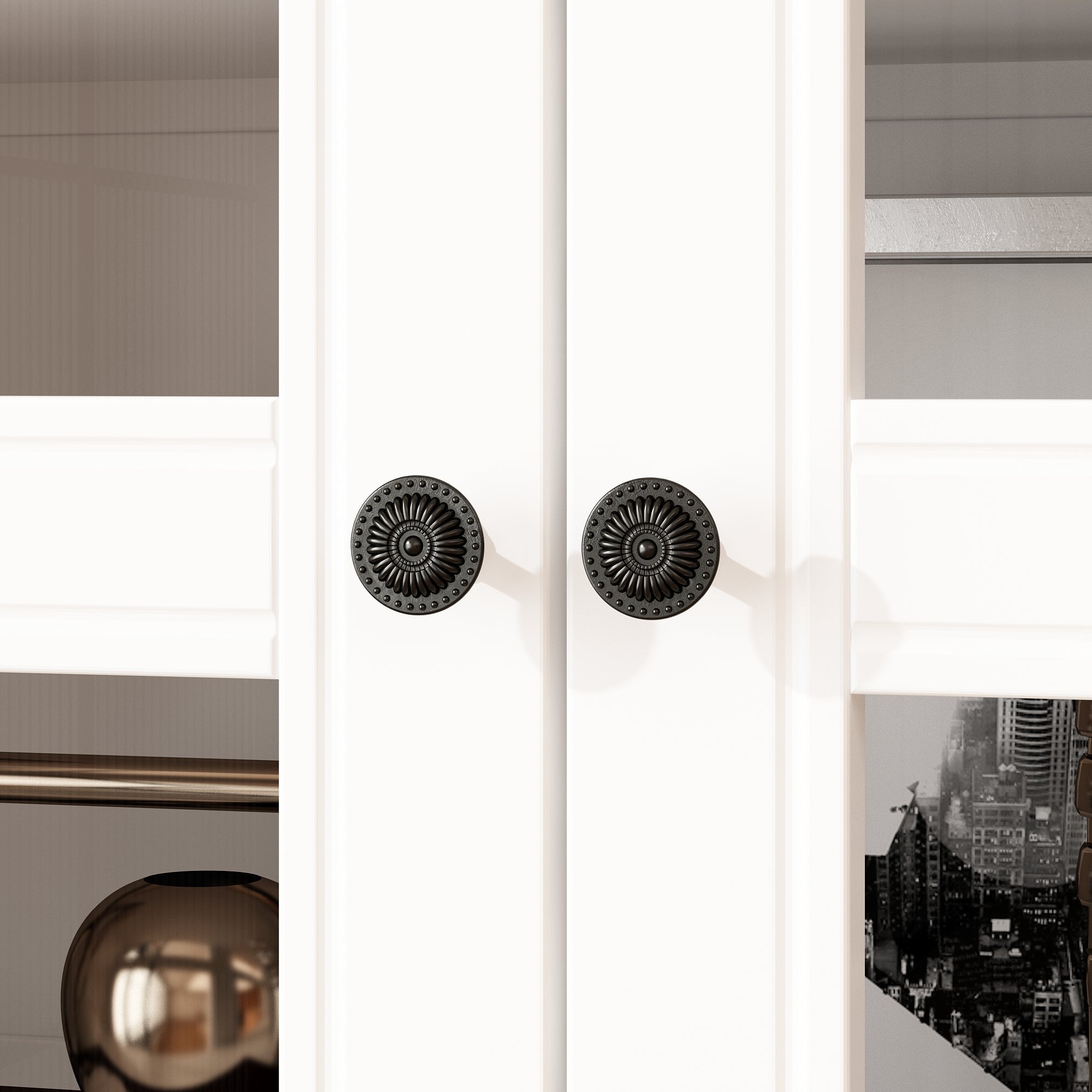 77'' H X 50'' W White Arched 5-Tier Bookcase With Glass Doors And Drawers