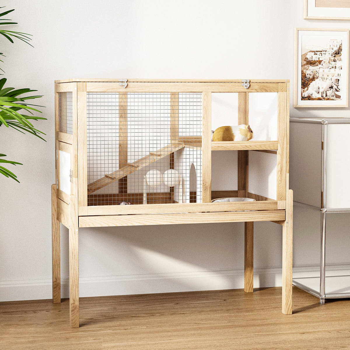 34.9 inch Elevated Small Animal Cage with 2 Level Play Area