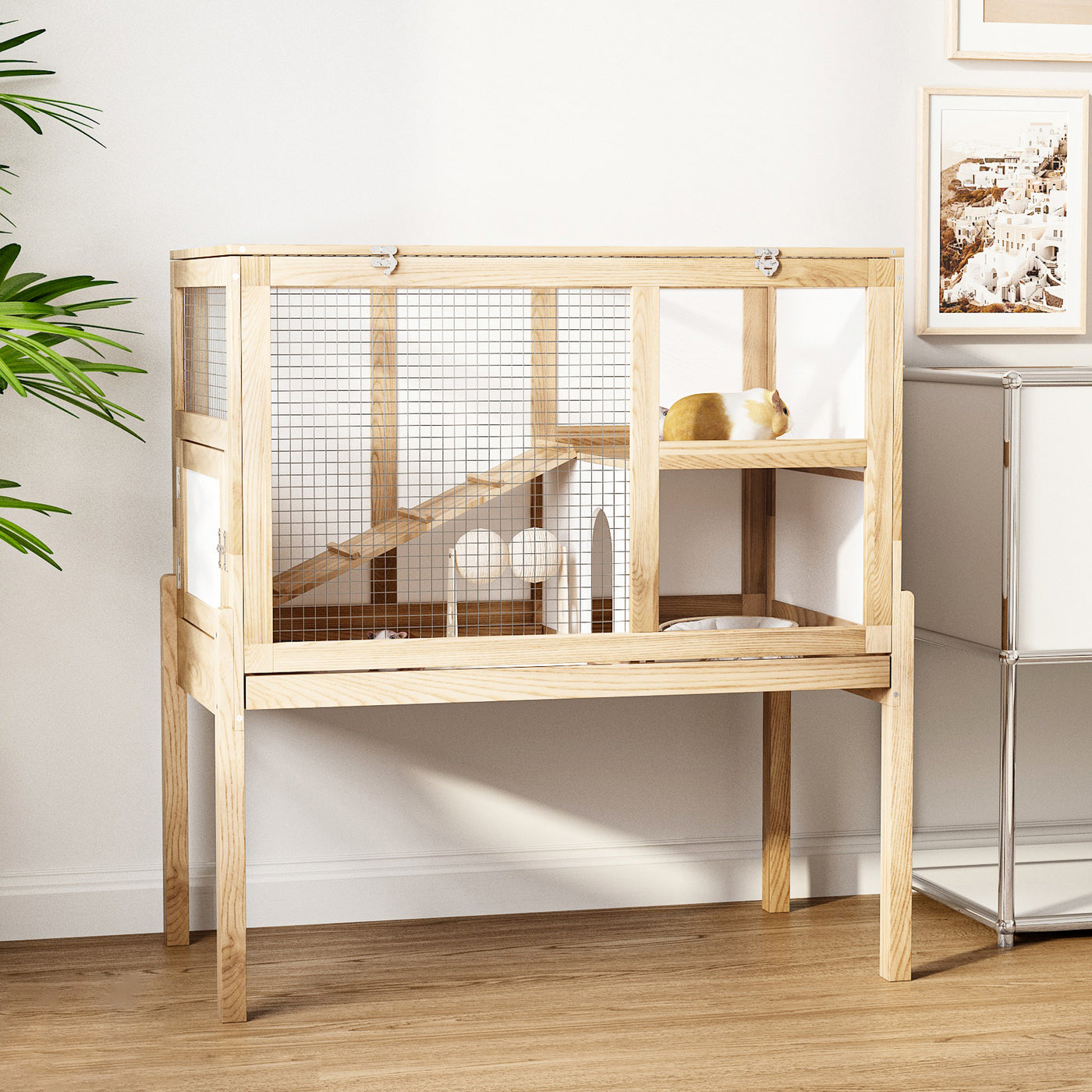 34.9" Elevated Small Animal Cage with 2 Level Play Area