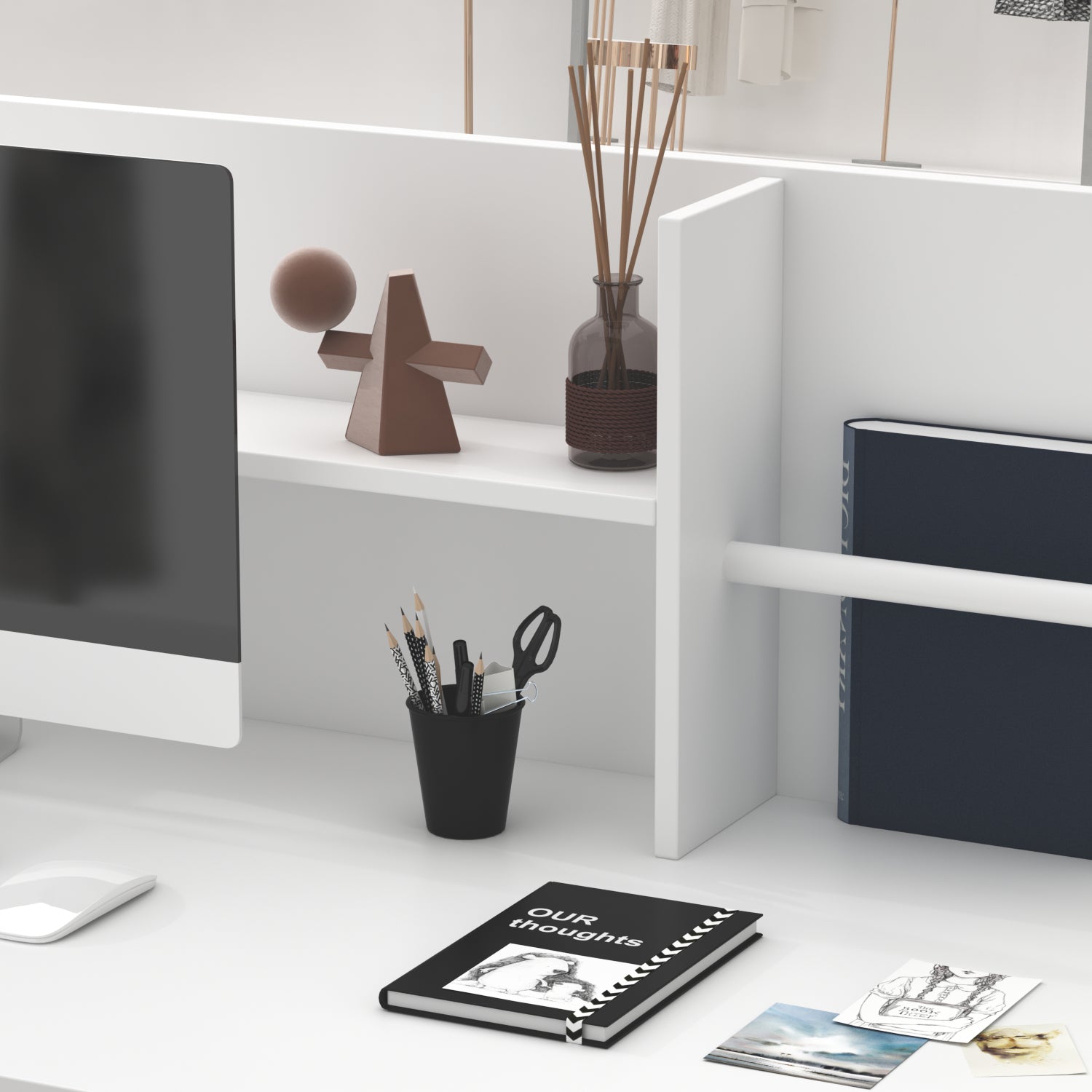 Modern Wooden Reception Desk Computer Table with Filing Cabinet Lockable Storage 47"W