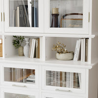 63" Modern White Display Bookcase Cabinet with Glass Doors